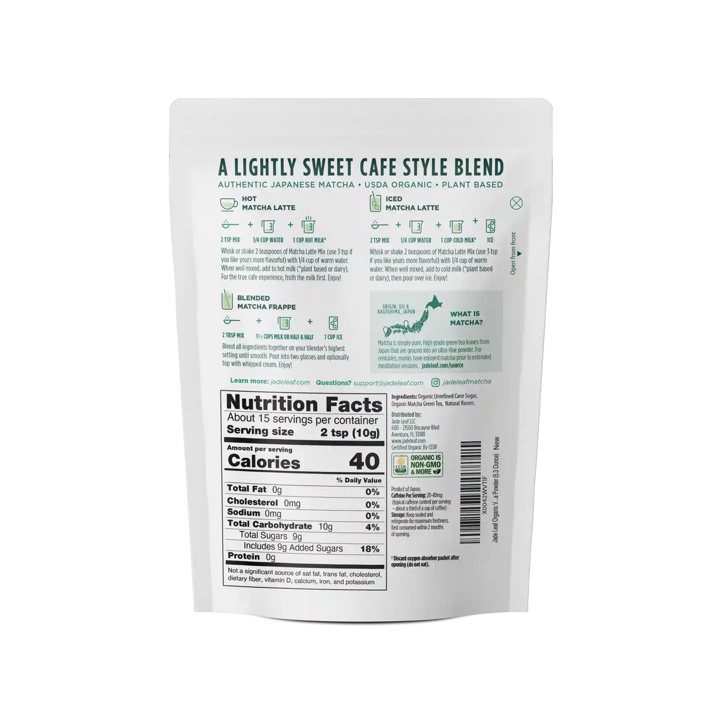 Organic Cafe Style Sweetened Matcha Latte Mix - Vanilla