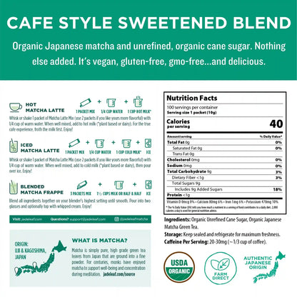 Organic Cafe Style Sweetened Matcha Latte Mix - Original - Stick Packs