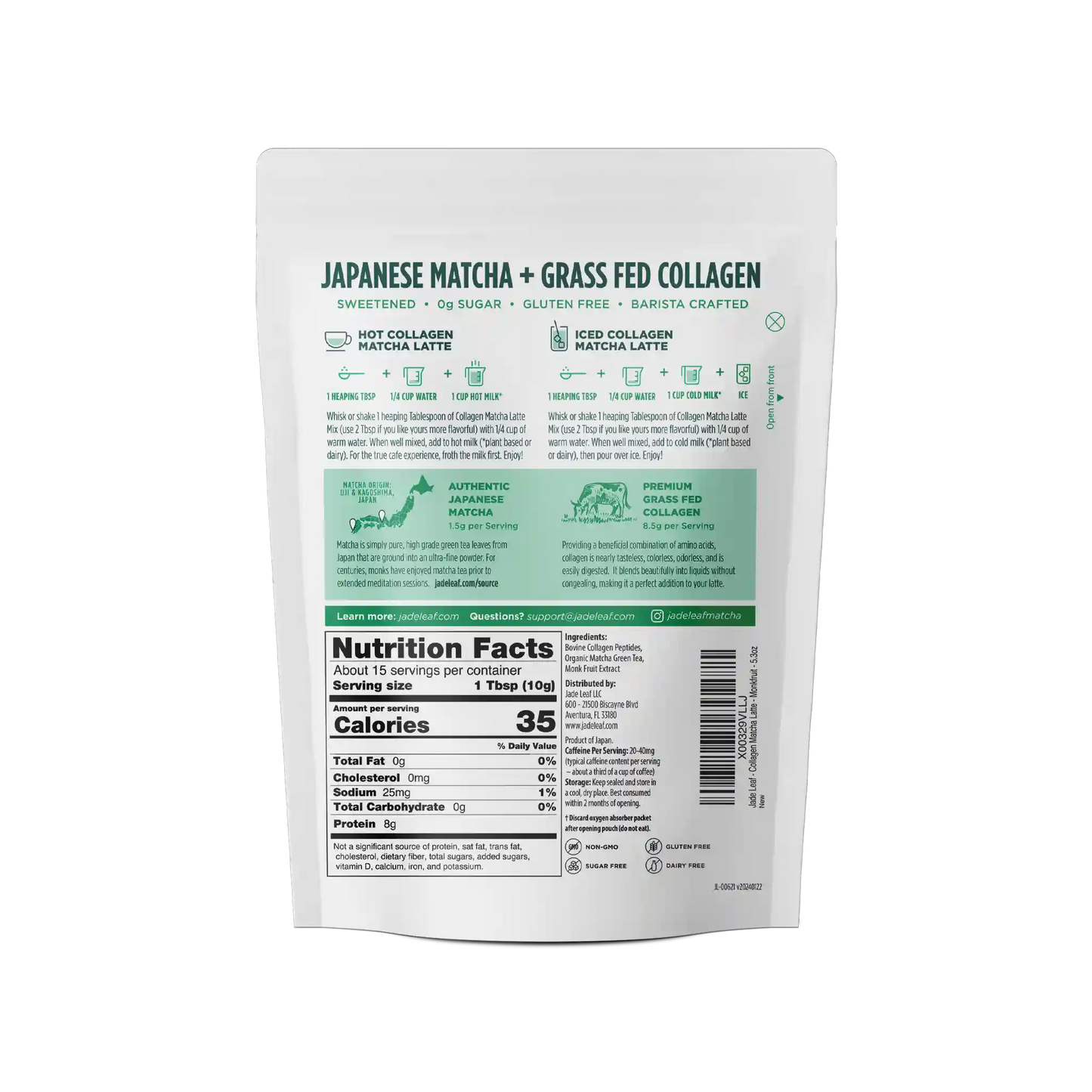 Collagen Matcha Latte Mix - Sweetened (Sugar Free)